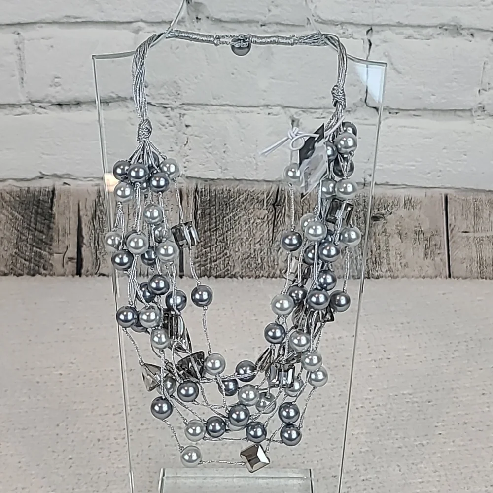 Gardenia Ltd Mixed Multi Strand Glass Pearl & Crystal Statement Necklace - NWT